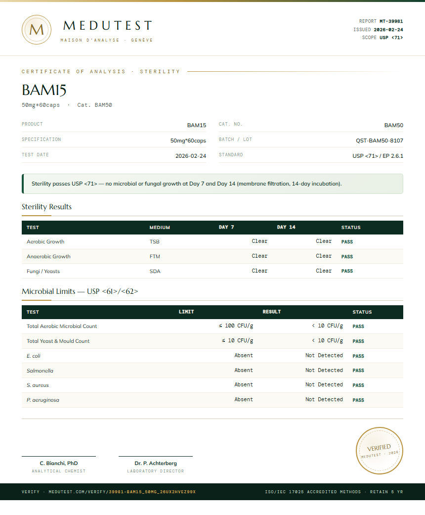 BAM15 Sterility report by Medutest
